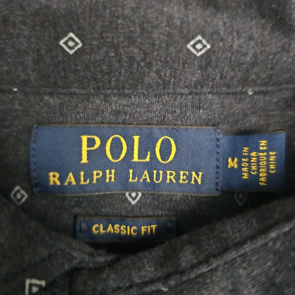 Polo‎ Ralph Lauren Mens Medium Shirt Blue Geometric Print Short Sleeve Stretch